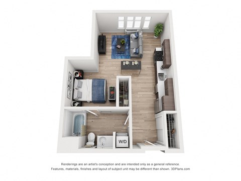 Floor plan for studio, 1 bath, 656 sqft